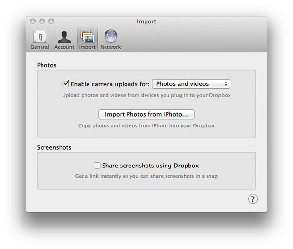 Screen shot of the Camera Upload function from Dropbox