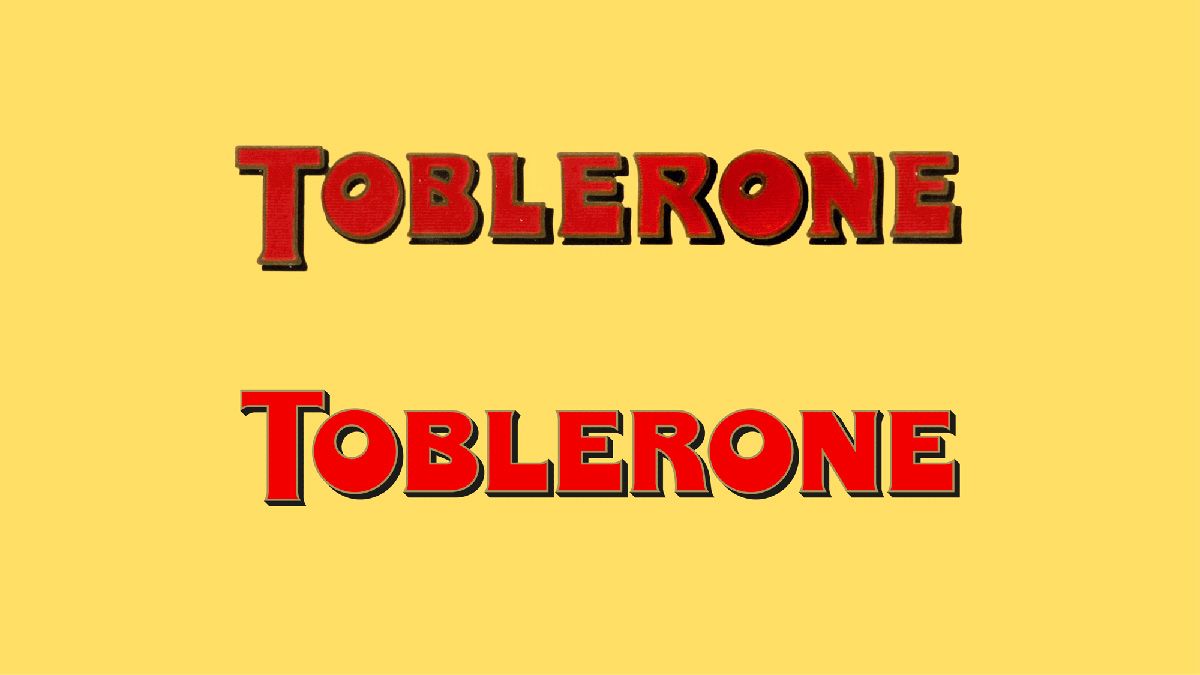 Before and after Toblerone logomark