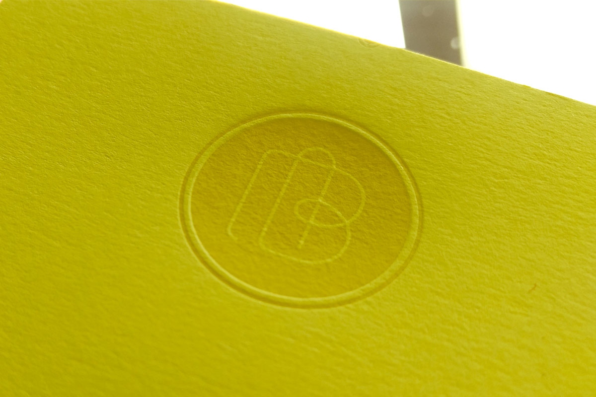 Close up of the embossed effect on a business card