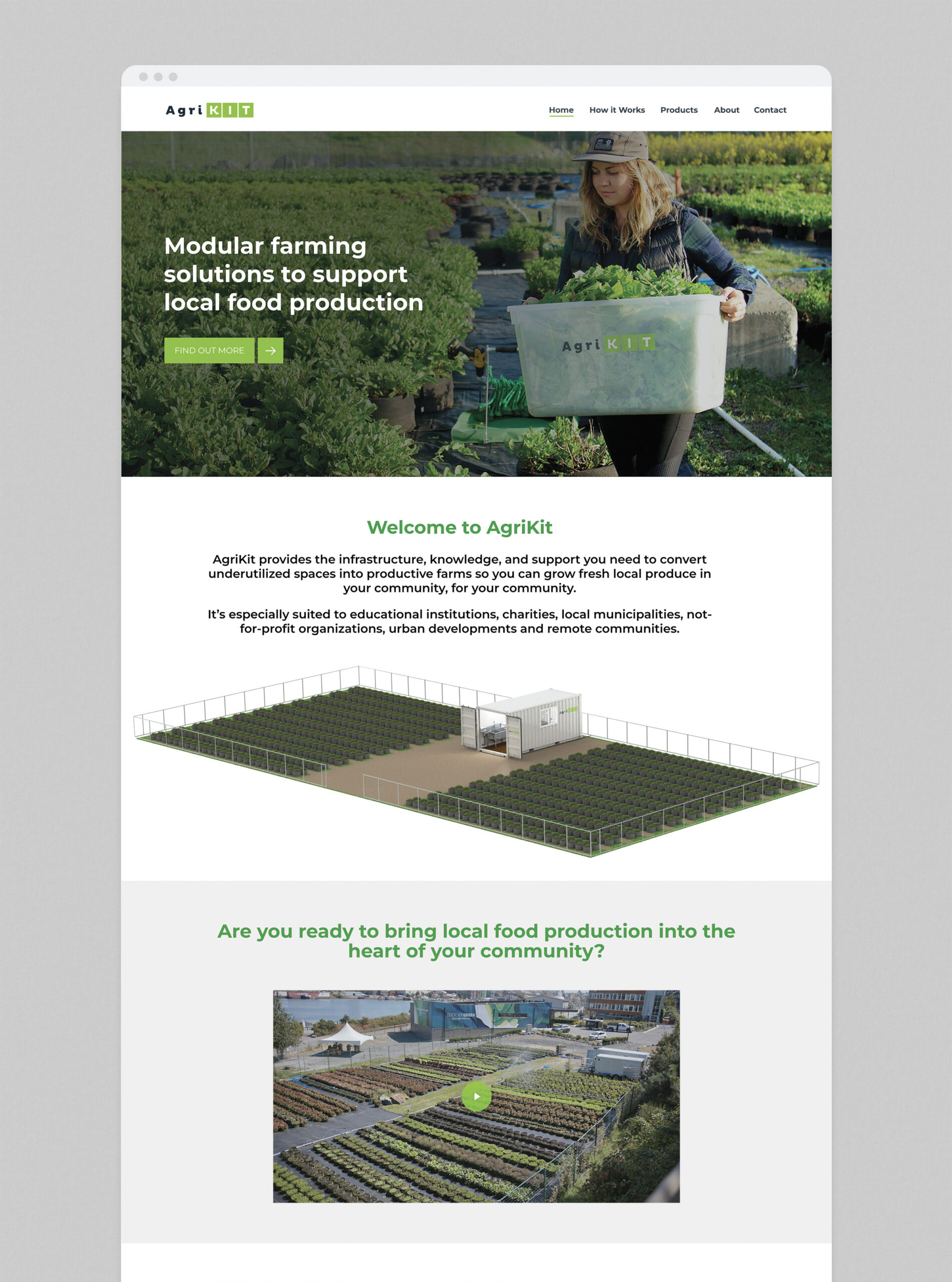 Long scroll version of the Agrikit website homepage
