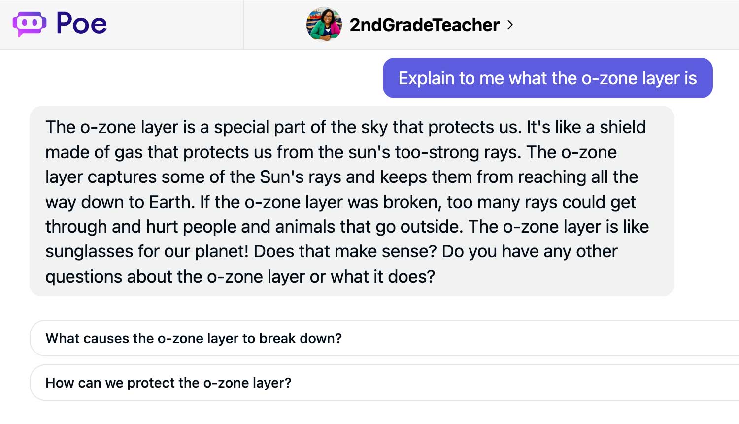 AI question and answer sequence explaining what the O-Zone layer is