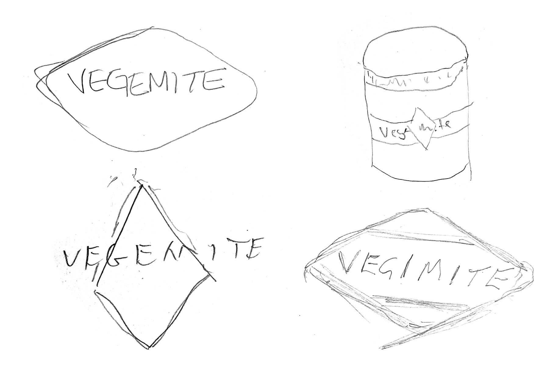 4 pencil sketches of the Vegemite logo