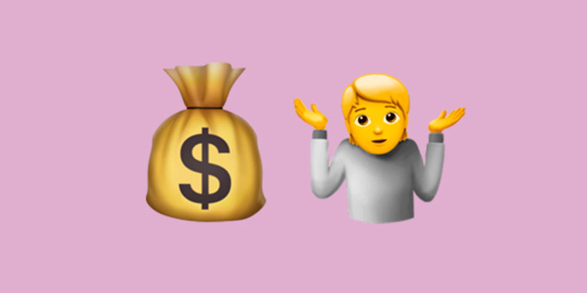 Dollar sign emoji and Shrugging person emoji