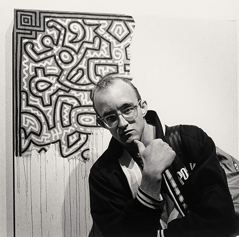 Artist Keith Haring with his Unfinished Painting