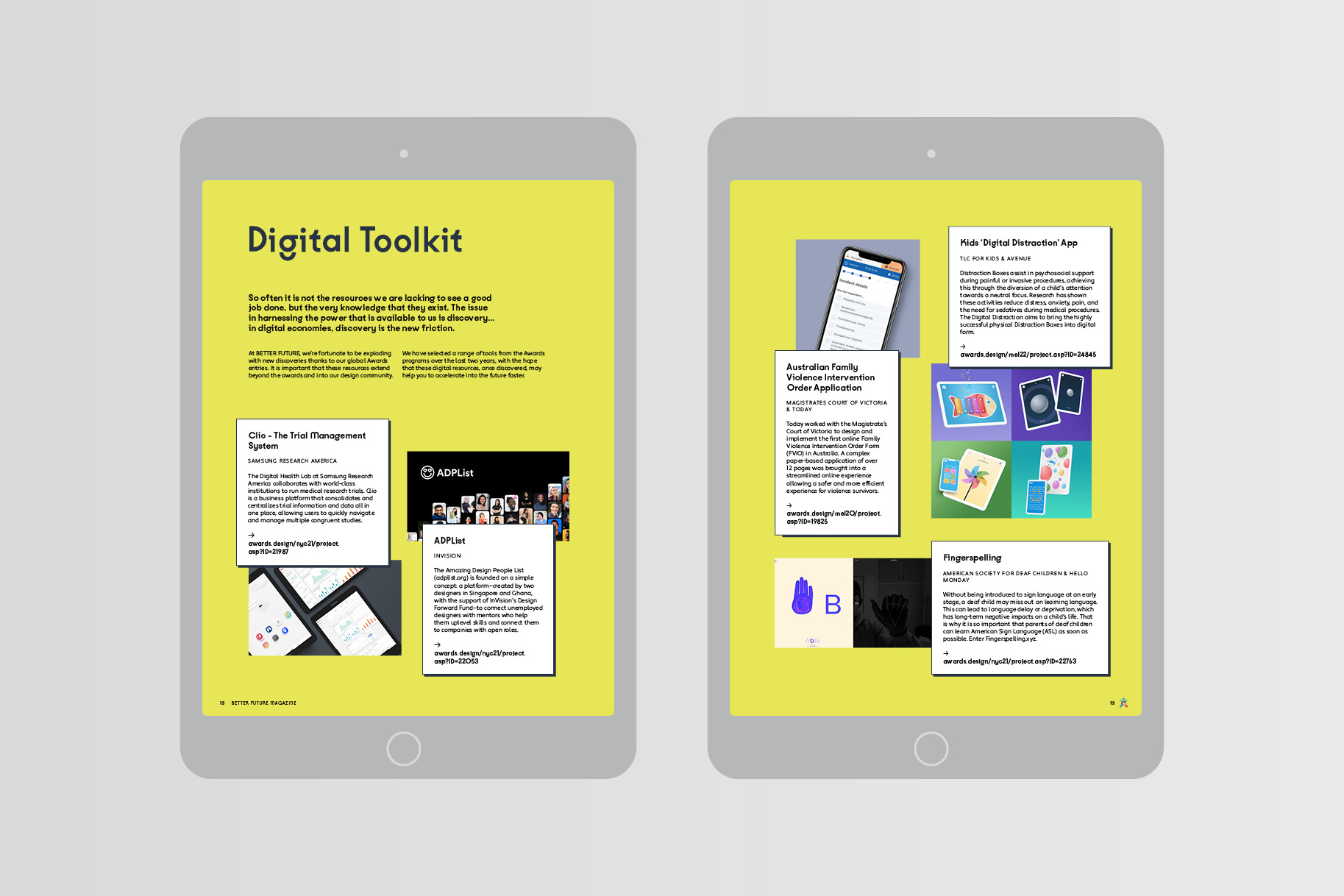 Text heading reads Digital Toolkit. Layout featured text boxes overlaid on images