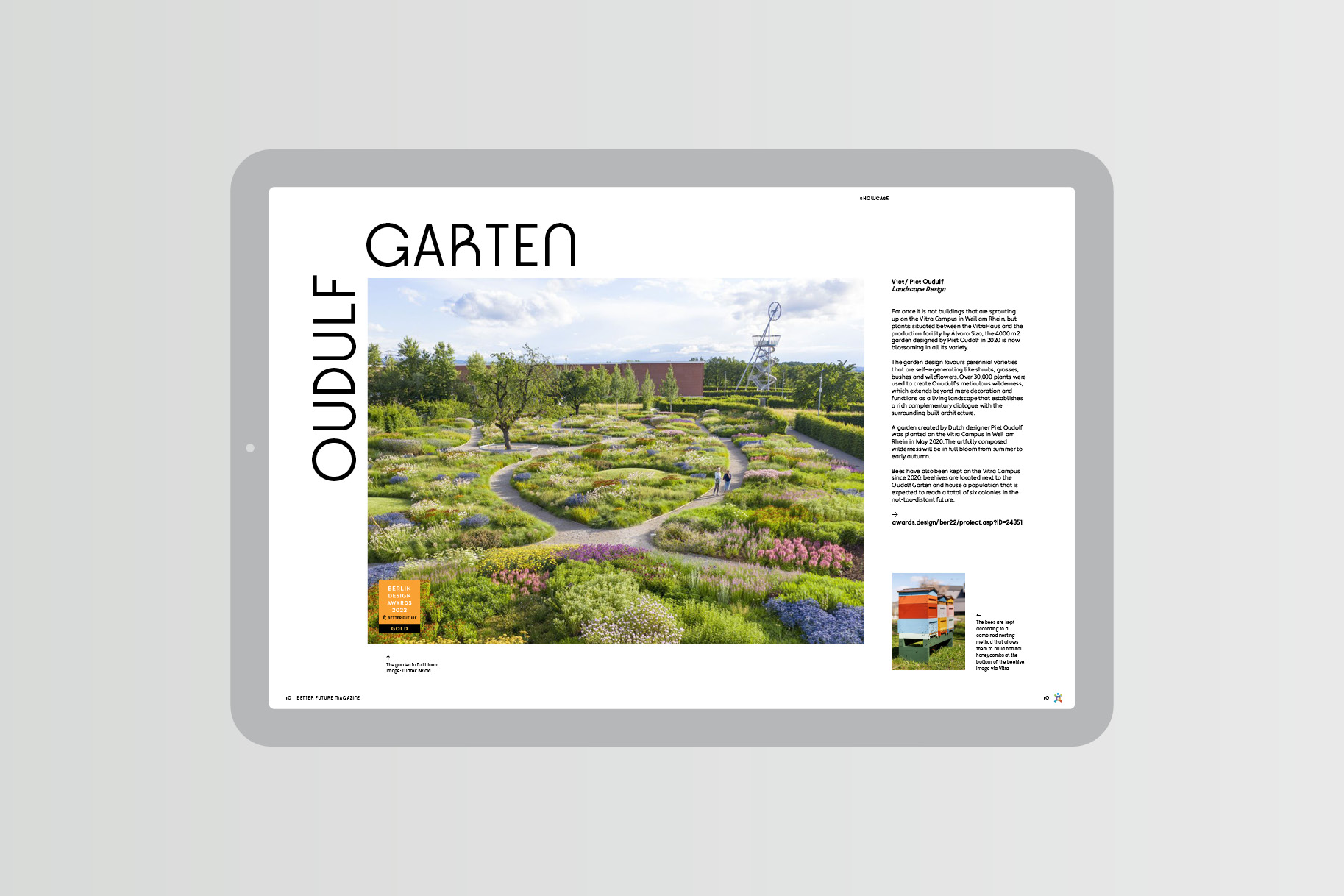 Text reads Oudulf Garden. 2 images of a well-tended garden are shown