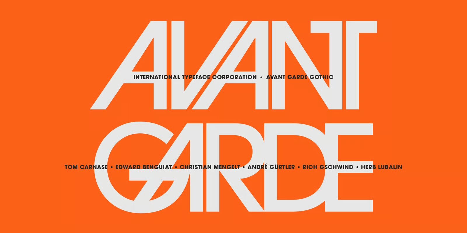 Avant Garde text on an orange background